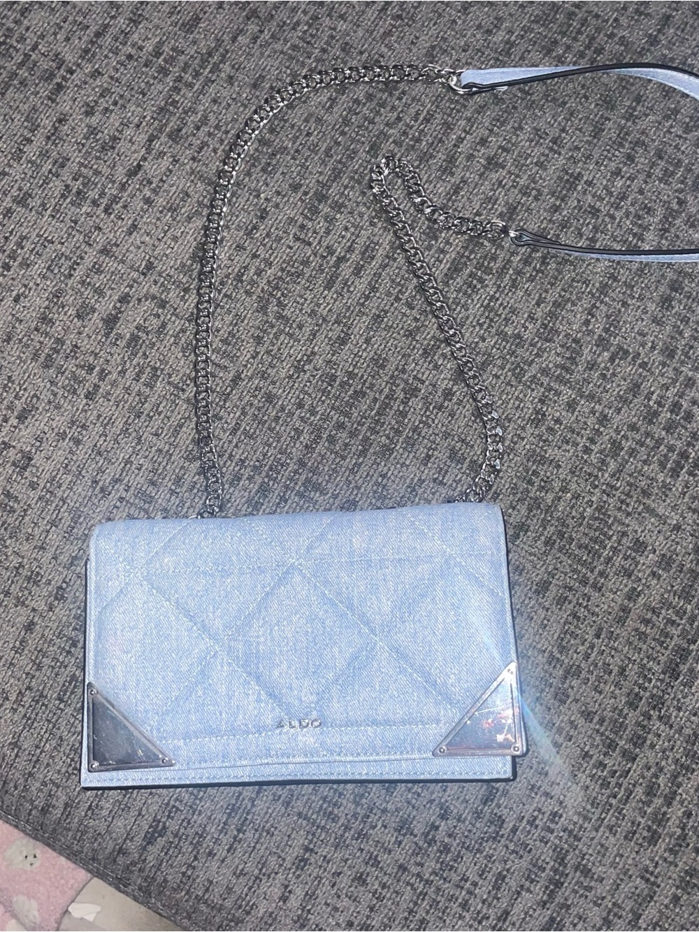 Aldo Light Blue Quilted Chain Crossbody